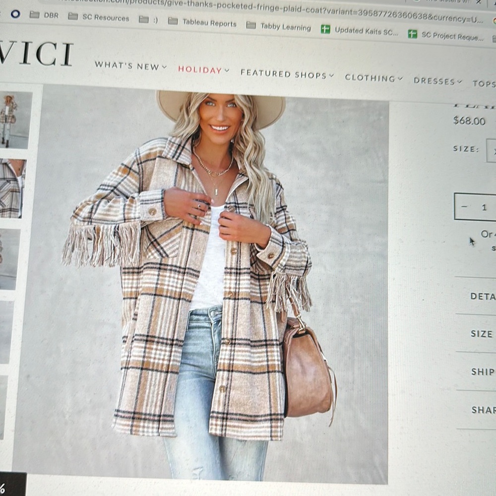 VICI Pocketed Fringe Jacket Coat in Small
